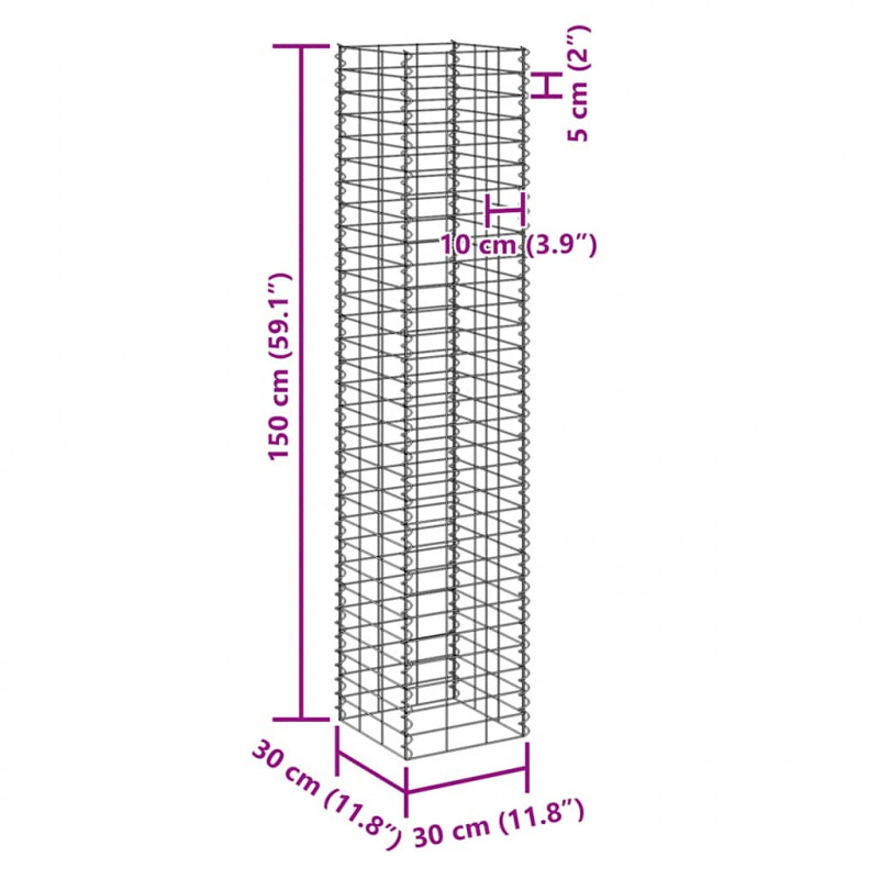 Wysokie donice gabionowe, 4 szt., 30x30x50/100/150/200 cm