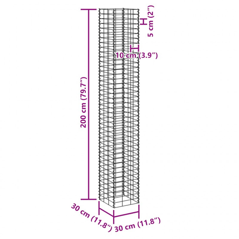 Wysokie donice gabionowe, 4 szt., 30x30x50/100/150/200 cm