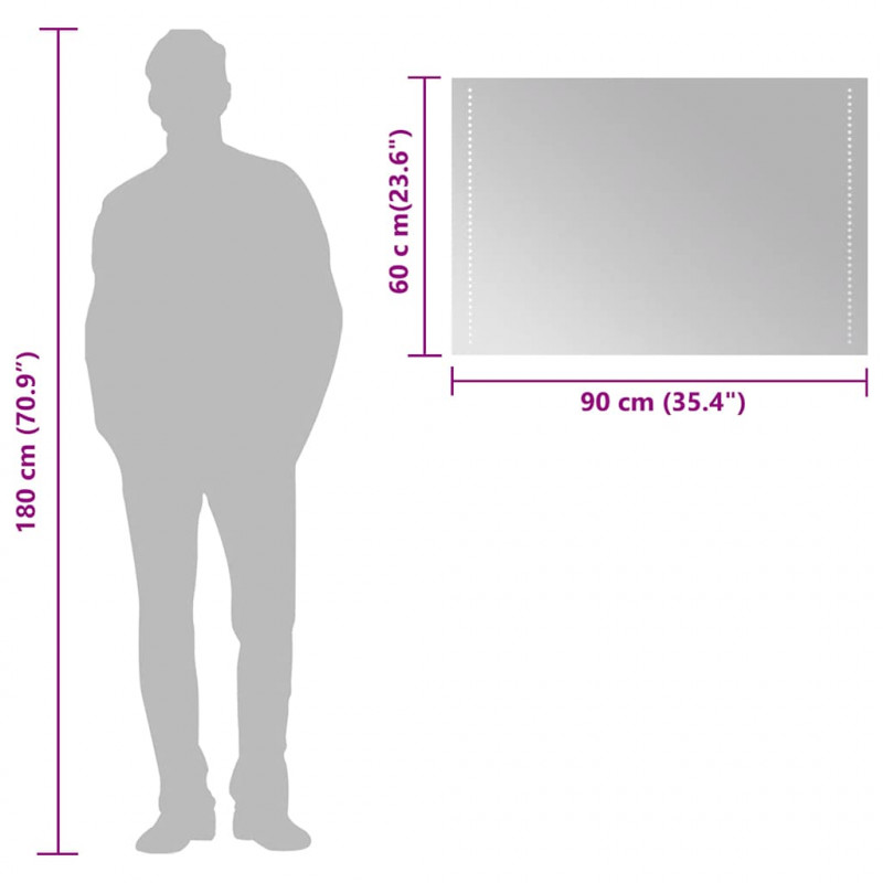Lustro łazienkowe z LED, 90x60 cm