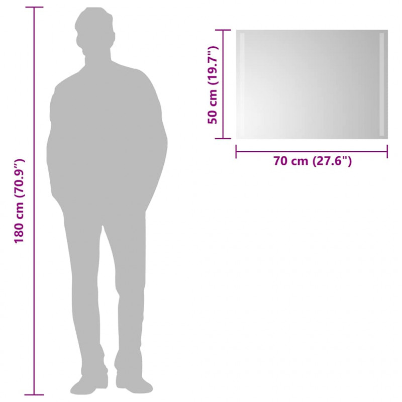 Lustro łazienkowe z LED, 70x50 cm