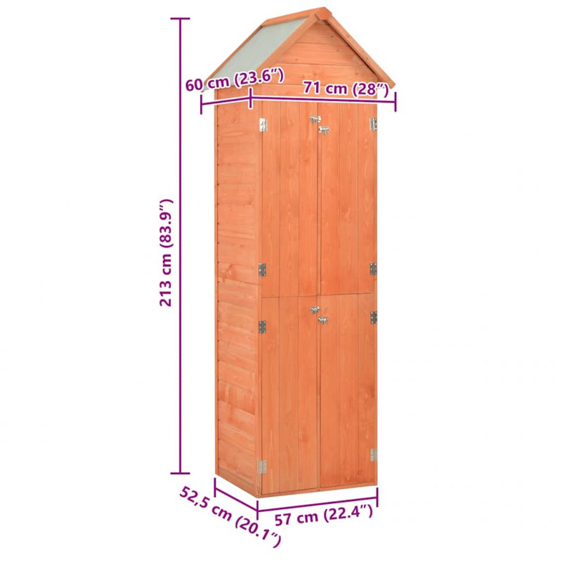 Schowek ogrodowy, 71 x 60 x 213 cm, drewniany