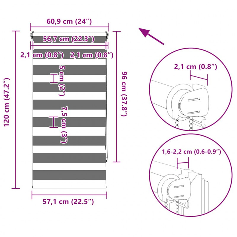 Roleta w pasy (60 x 120 cm) biała