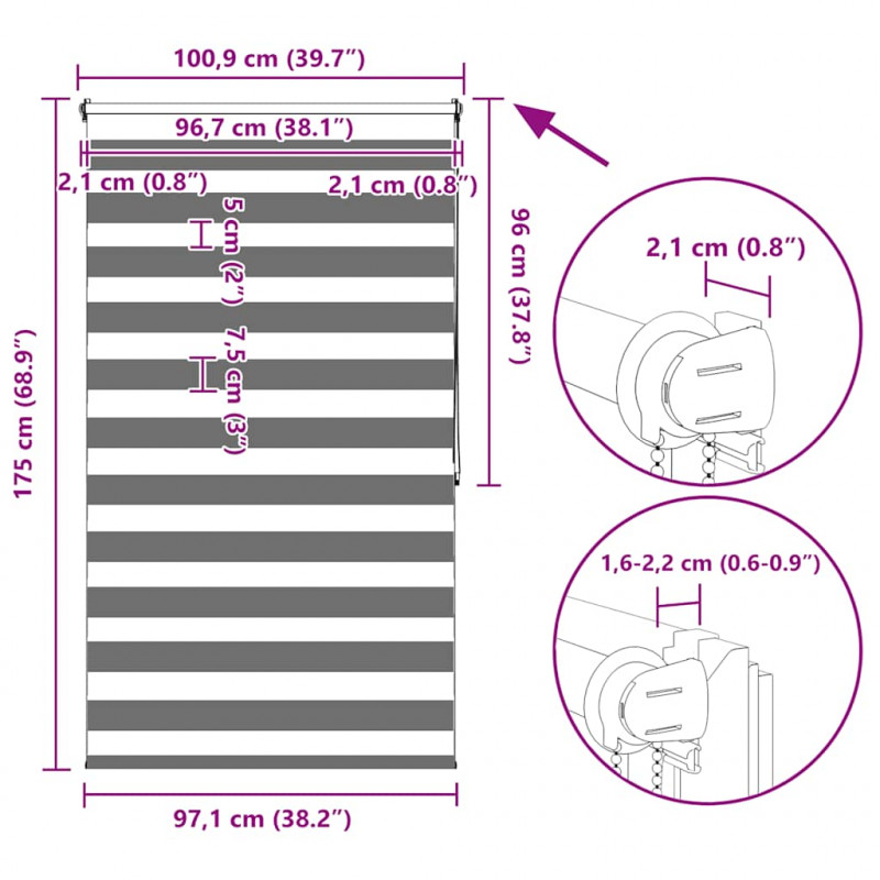 Roleta Zebra 100 x 175 cm Szara