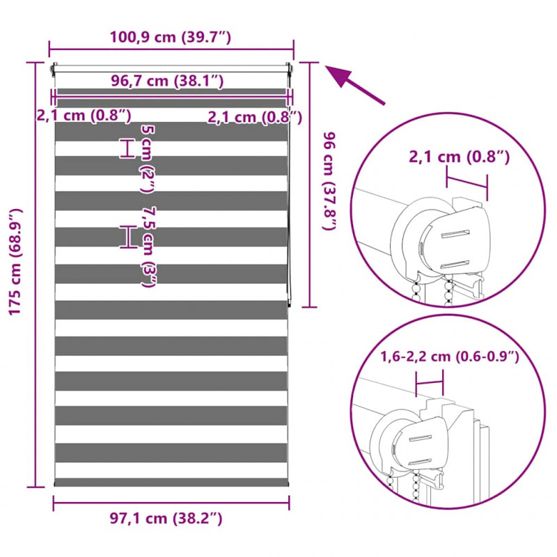 Roleta Zebra 100 x 175 cm Czarna