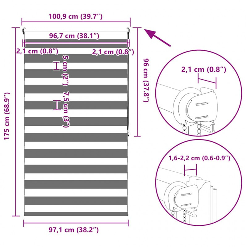 Roleta Zebra 100 x 175 cm Kawa