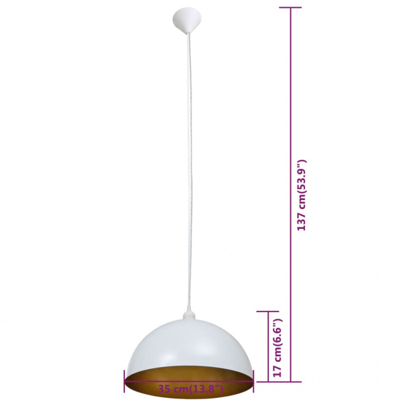 Lampy sufitowe, 2 szt., regulowana długość, półokrągłe, białe