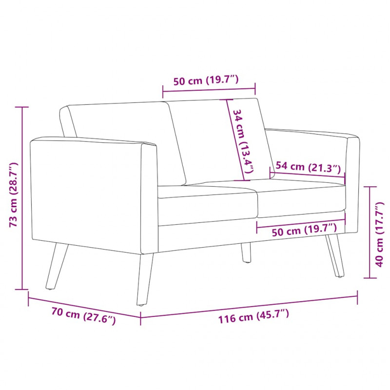 Sofa 2-osobowa, materiałowa, jasnoszara