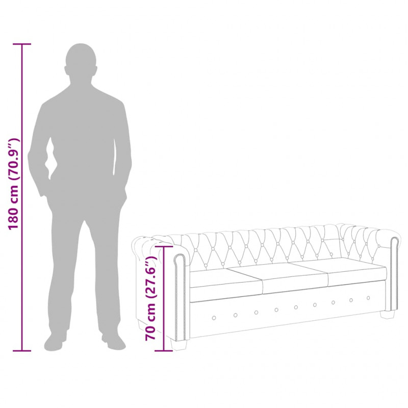 Sofa 3-osobowa w stylu Chesterfield, sztuczna skóra, czarna