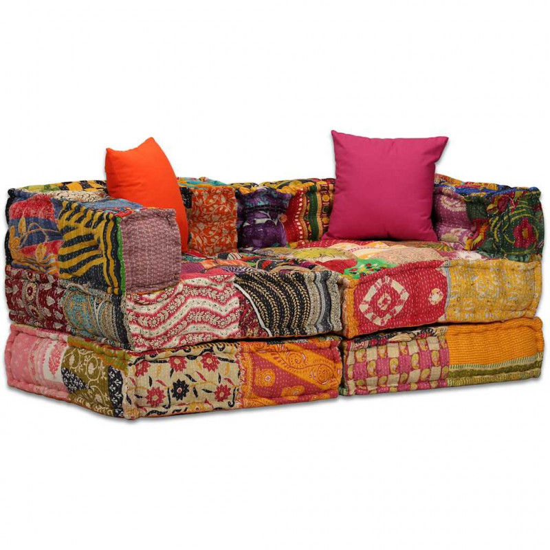 Puf modułowy, 2-osobowy, patchwork, tkanina