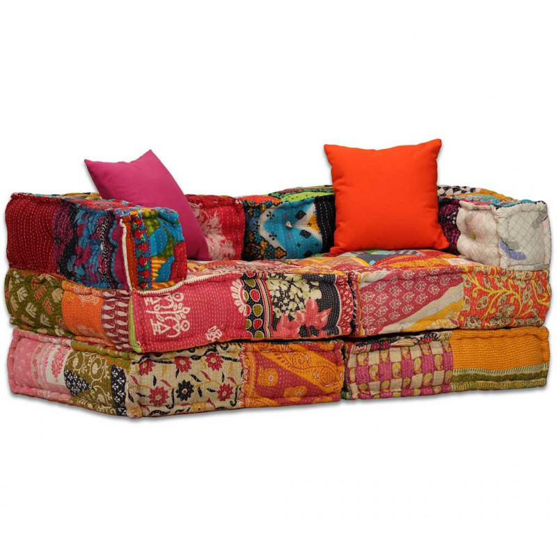 Puf modułowy, 2-osobowy, patchwork, tkanina
