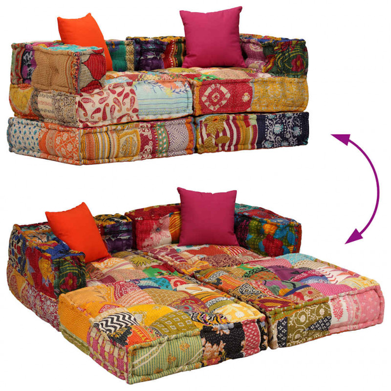 Puf modułowy, 2-osobowy, patchwork, tkanina