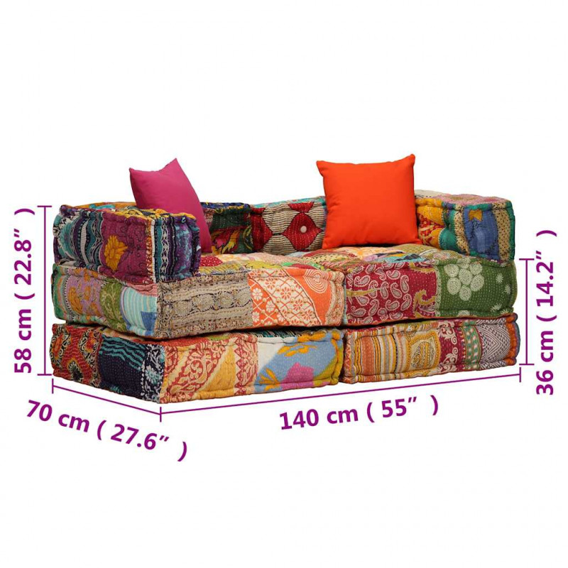 Puf modułowy, 2-osobowy, patchwork, tkanina