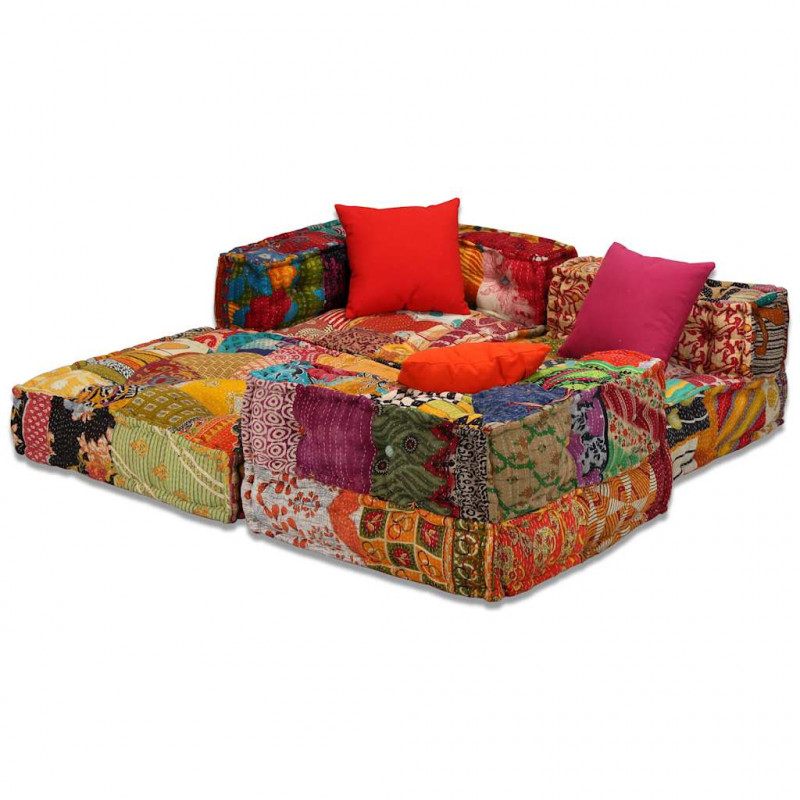 Puf modułowy, 3-osobowy, patchwork, tkanina
