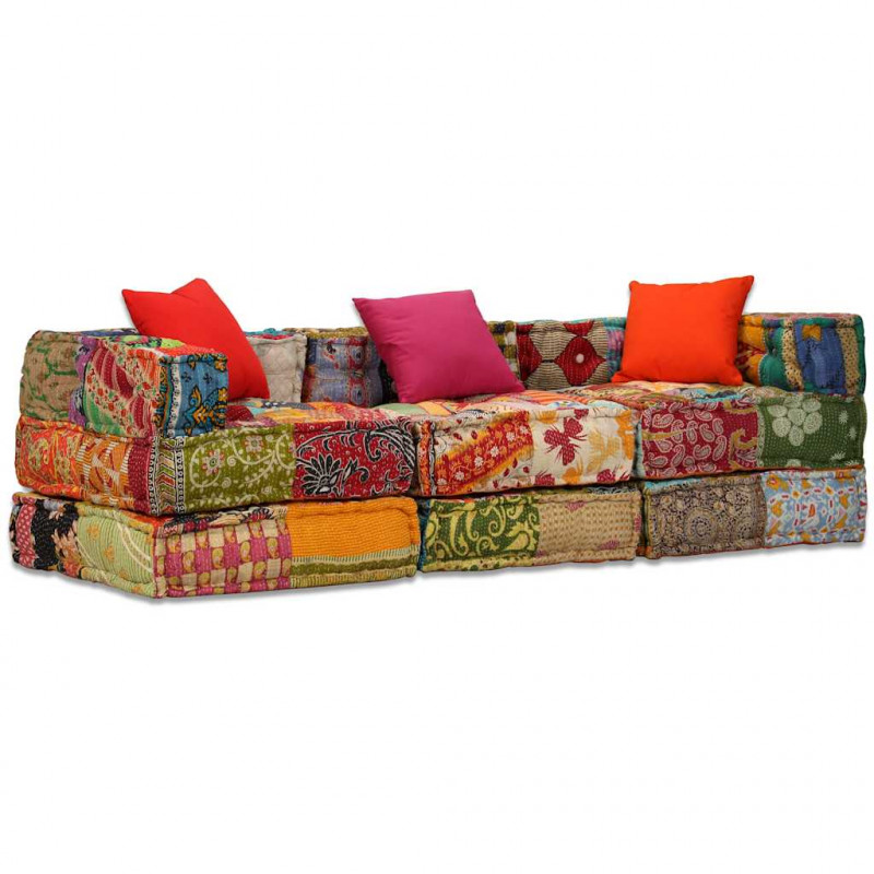 Puf modułowy, 3-osobowy, patchwork, tkanina