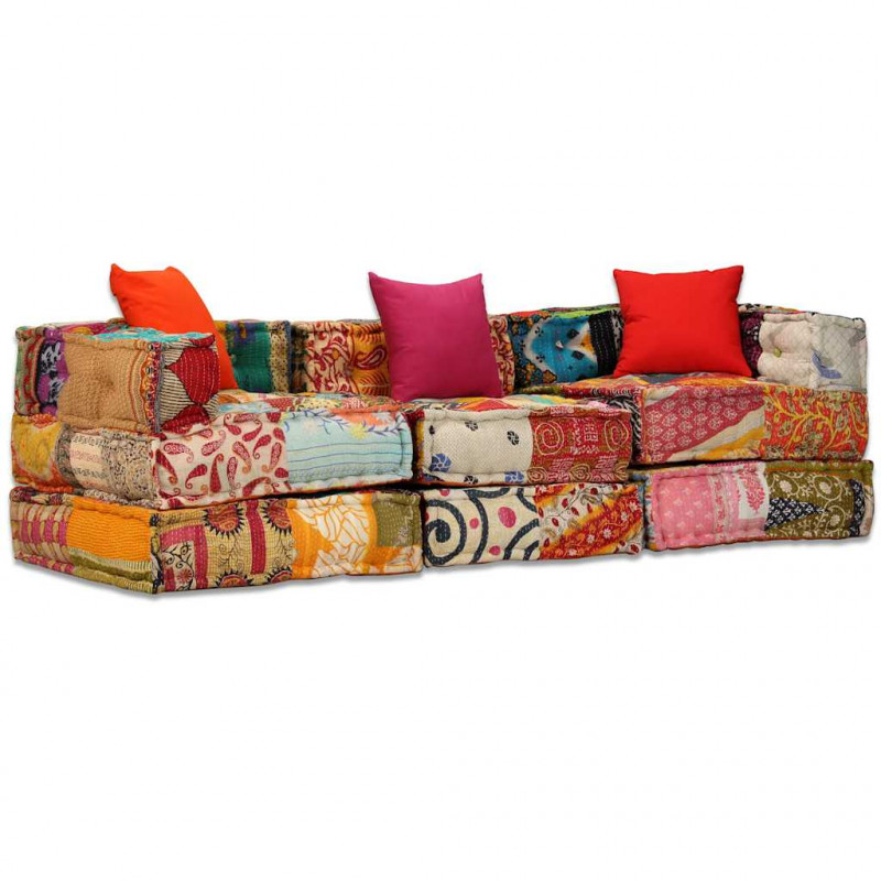Puf modułowy, 3-osobowy, patchwork, tkanina