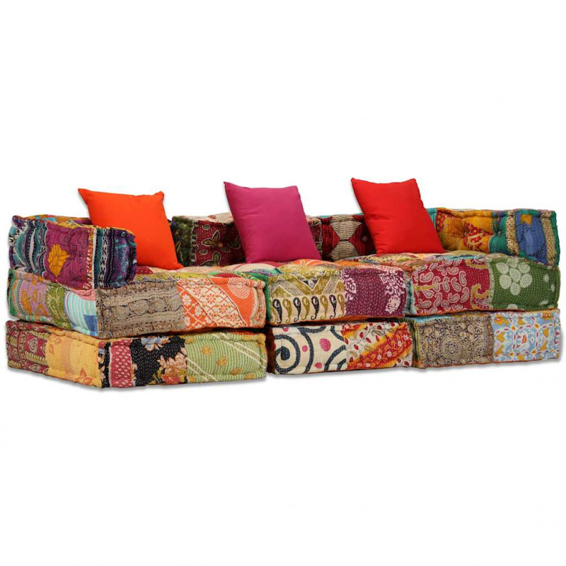 Puf modułowy, 3-osobowy, patchwork, tkanina