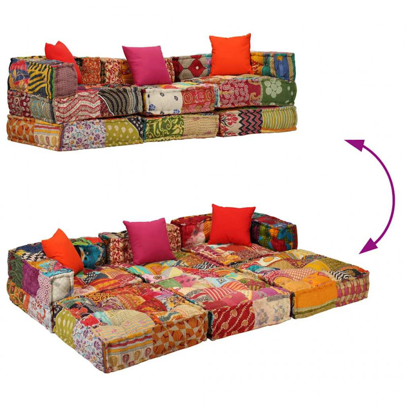 Puf modułowy, 3-osobowy, patchwork, tkanina