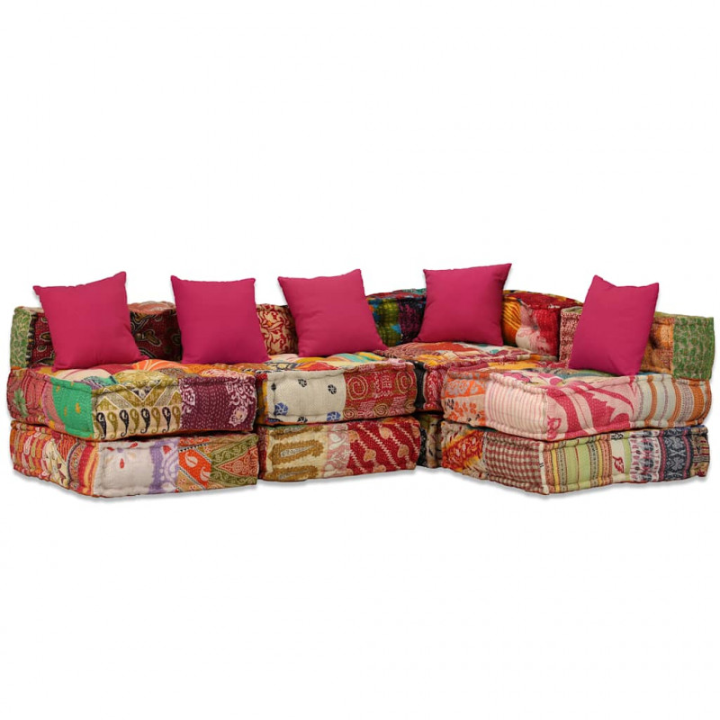 Puf modułowy, 4-osobowy, patchwork, tkanina