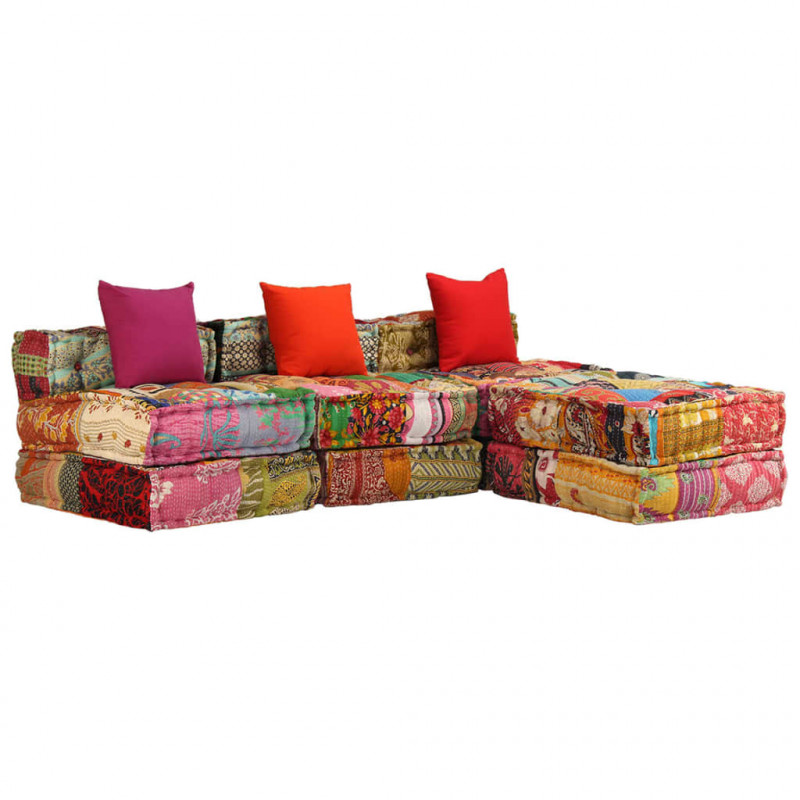 Puf modułowy, 3-osobowy, patchwork, tkanina