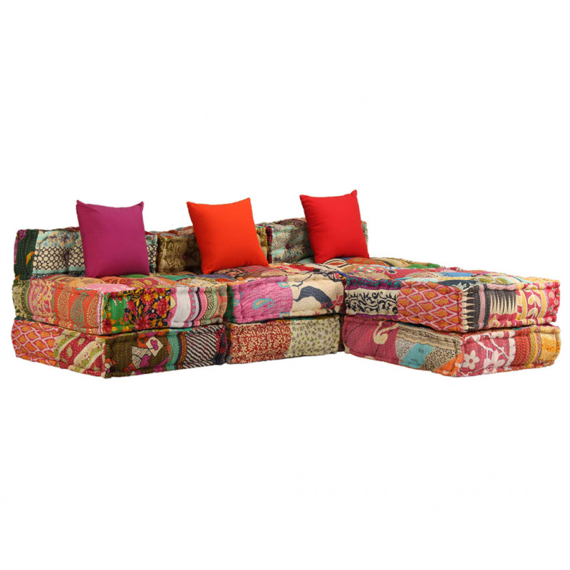 Puf modułowy, 3-osobowy, patchwork, tkanina