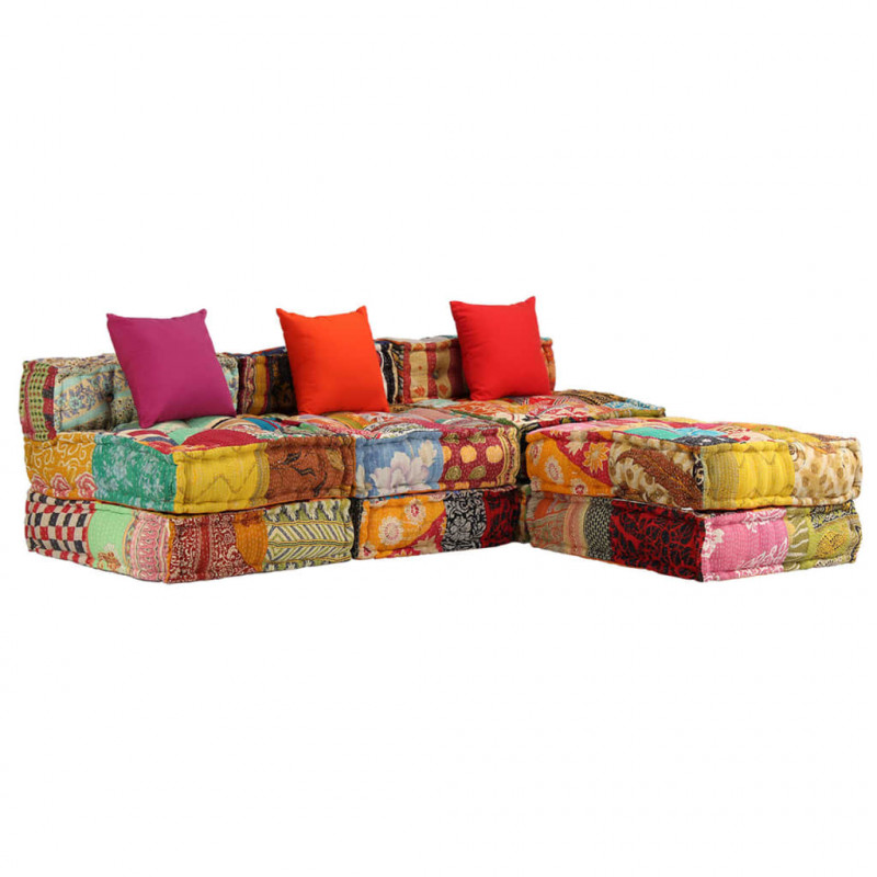 Puf modułowy, 3-osobowy, patchwork, tkanina