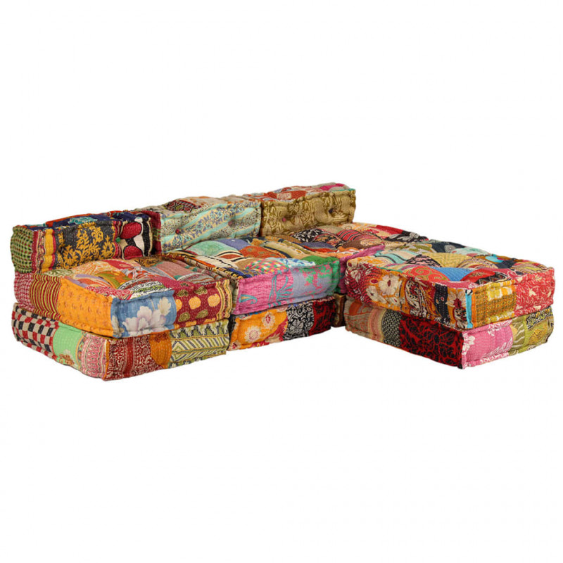Puf modułowy, 3-osobowy, patchwork, tkanina