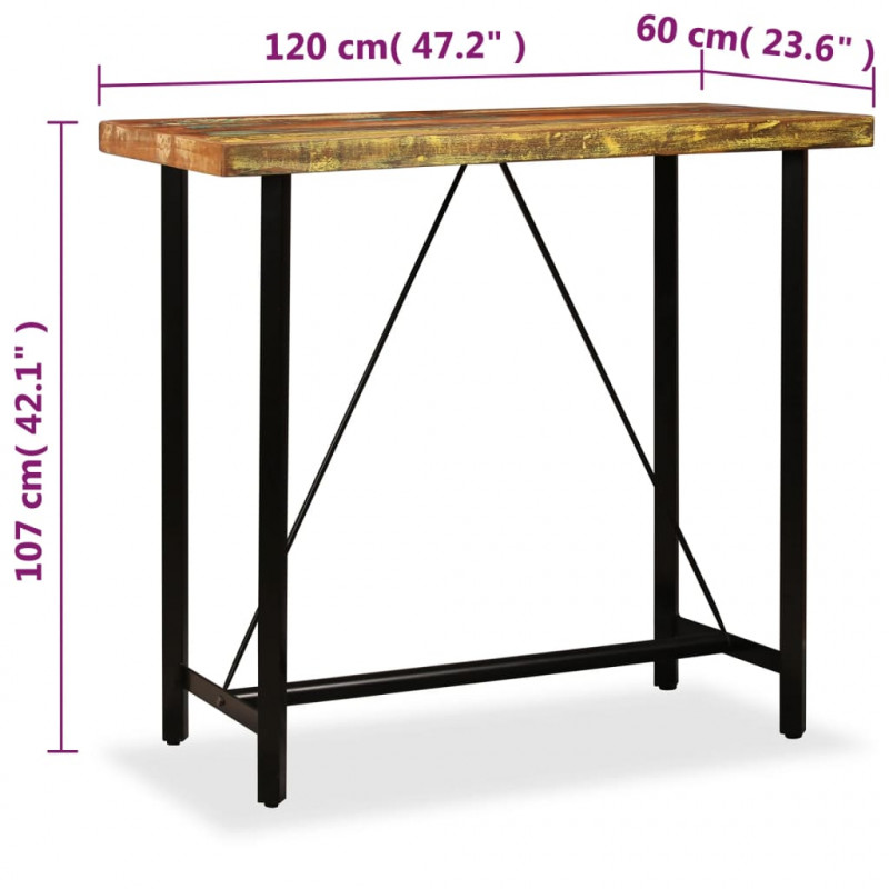 Stolik barowy z litego drewna odzyskanego, 120 x 60 x 107 cm