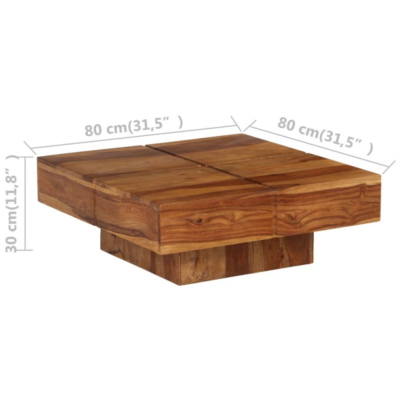 Stolik kawowy, 80x80x30 cm, lite drewno akacjowe