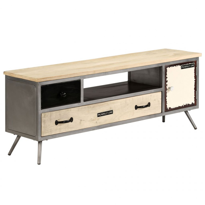 Szafka pod telewizor, lite drewno mango i stal, 120x30x45 cm