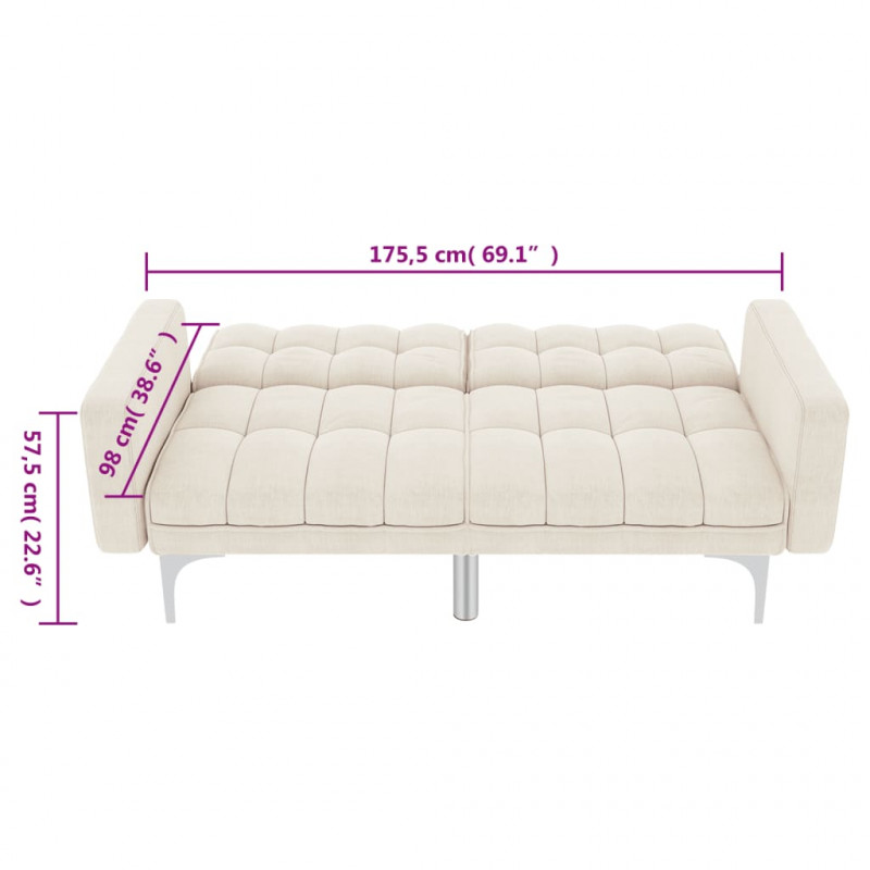 Sofa rozkładana, kremowa, tapicerowana tkaniną