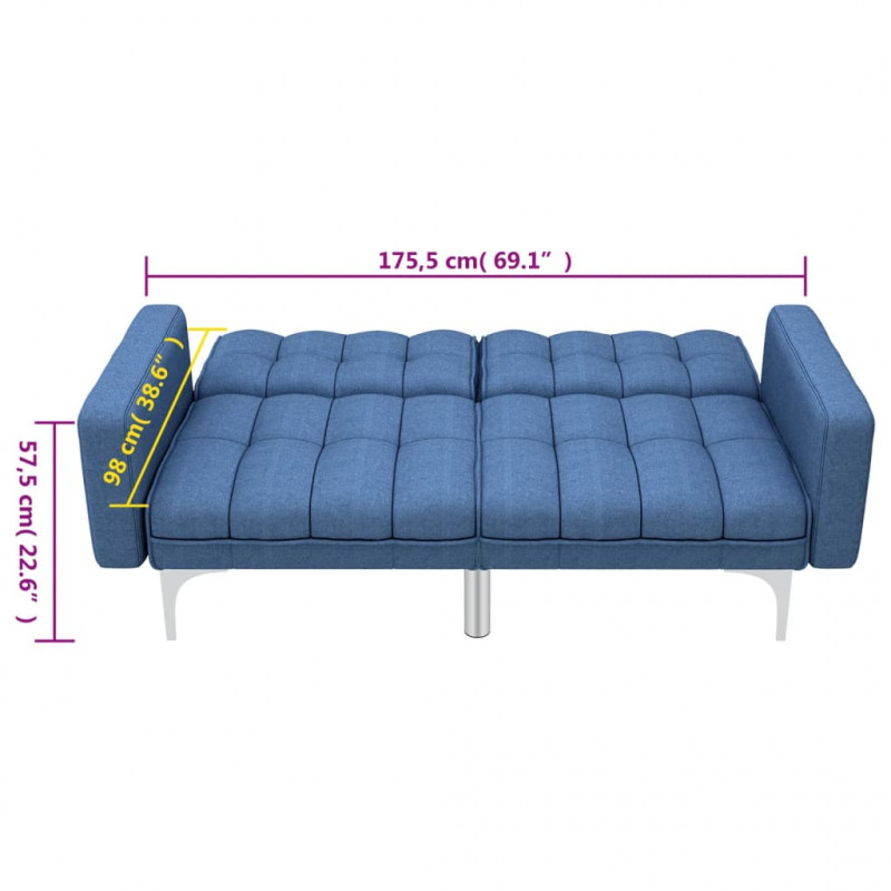 Sofa rozkładana, niebieska, tapicerowana tkaniną