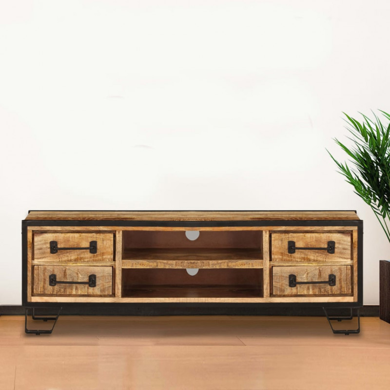 Szafka pod TV z szufladami, 120x30x40 cm, lite drewno mango