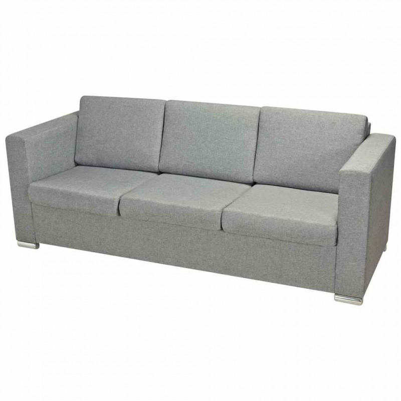 Komplet wypoczynkowy 3+2+1 jasnoszary materiał