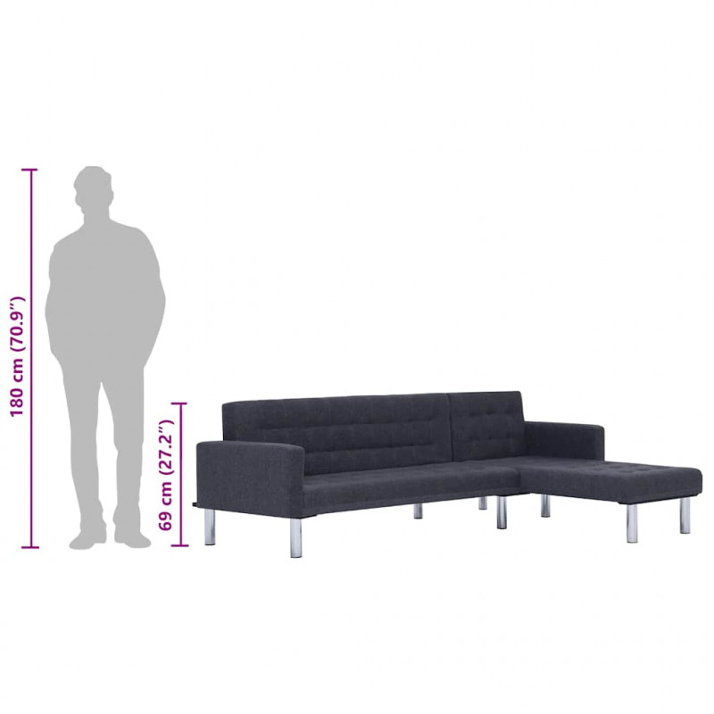 Sofa w kształcie litery L, ciemnoszara, poliester