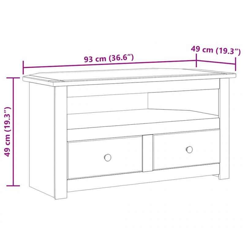 Narożna szafka pod TV, biała, 93x49x49 cm, sosna, seria Panama