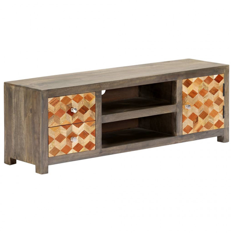 Szafka pod TV, szara, 120x30x40 cm, lite drewno mango