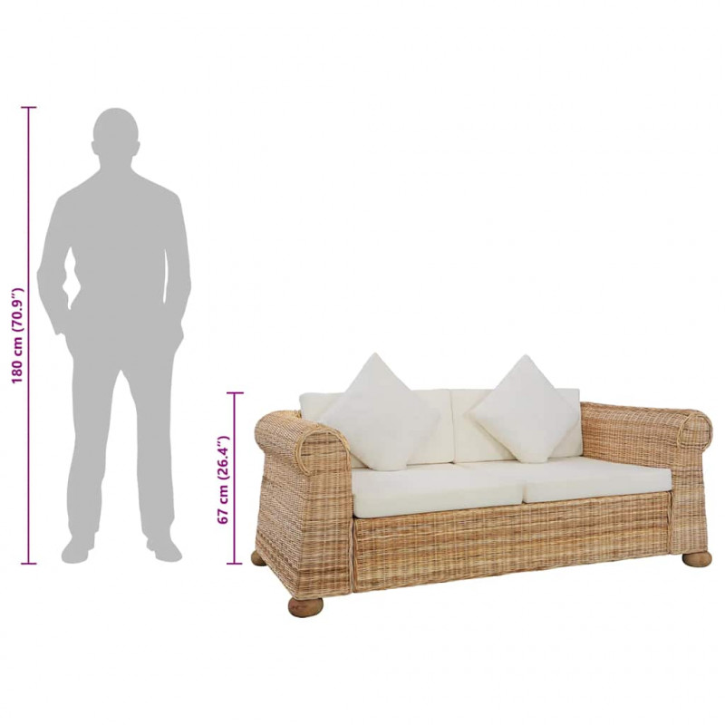 2-osobowa sofa z poduszkami, naturalny rattan