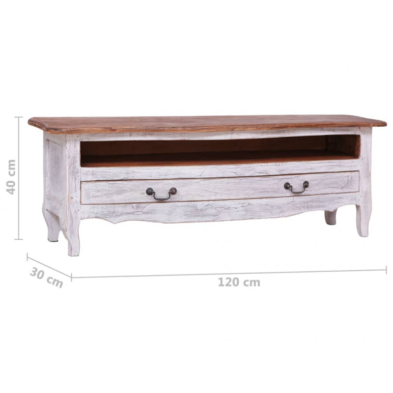 Szafka pod TV, 120x30x40 cm, biała, lity mahoń