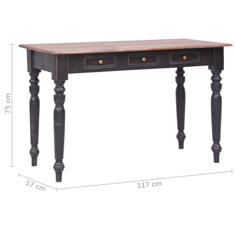 Biurko z 3 szufladami, 117 x 57 x 75 cm, lite drewno mahoniowe