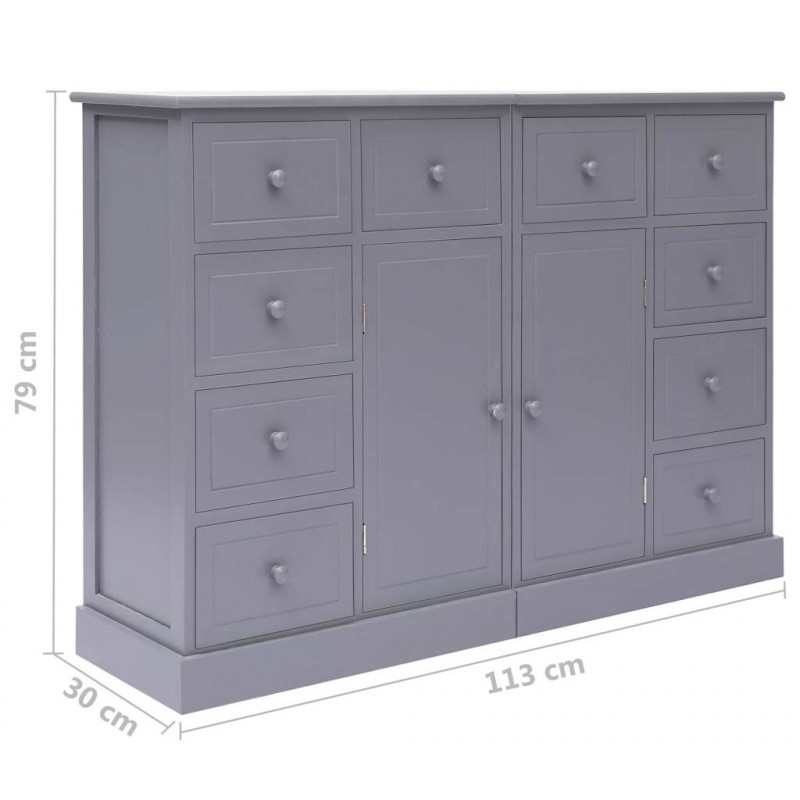 Komoda z 10 szufladami, szara, 113 x 30 x 79 cm, drewniana