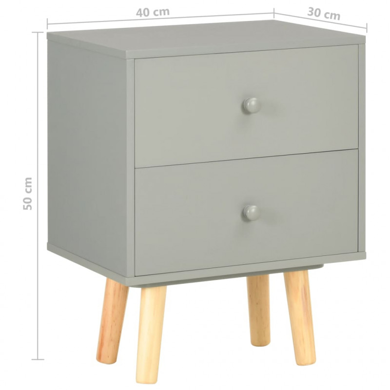Szafki nocne, 2 szt., szare, 40x30x50 cm, lite drewno sosnowe