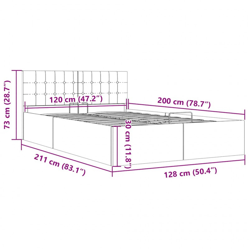 Rama łóżka z podnośnikiem, jasnoszara, tkanina, 120 x 200 cm