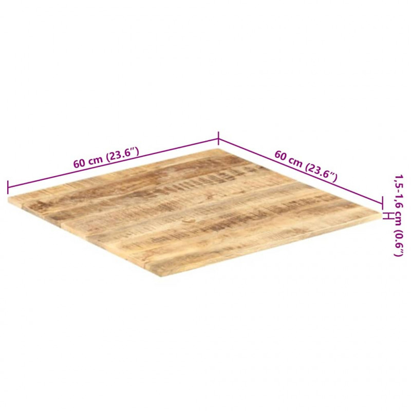 Blat stołu, lite drewno mango, 15-16 mm, 60x60 cm