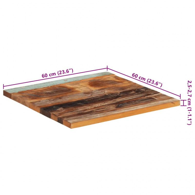 Kwadratowy blat stołu 60x60 cm, 25-27 mm, lite drewno z odzysku