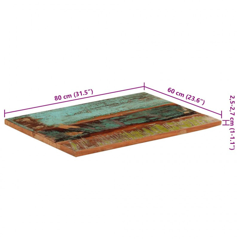 Prostokątny blat stołu 60x80 cm 25-27 mm, lite drewno z odzysku
