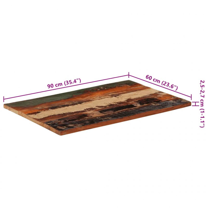 Prostokątny blat stołu 60x90 cm 25-27 mm, lite drewno z odzysku