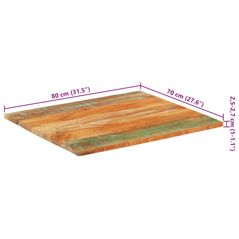 Prostokątny blat stołu 70x80 cm 25-27 mm, lite drewno z odzysku
