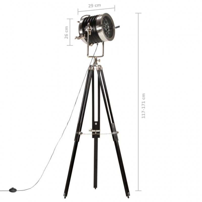 Lampa podłogowa na trójnogu, czarna, lite drewno mango, 171 cm