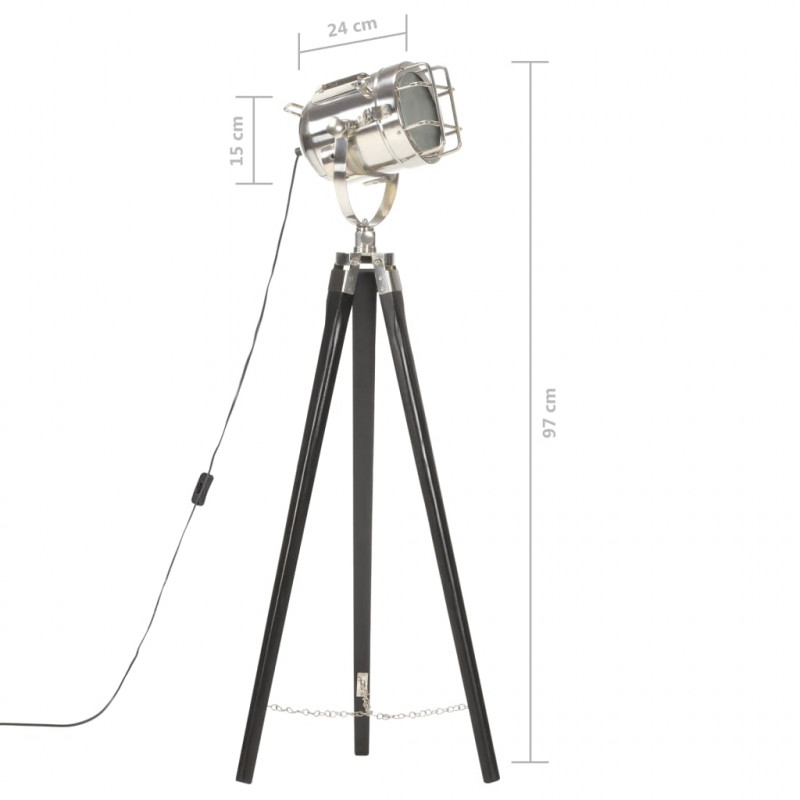 Lampa podłogowa na trójnogu, czarna, lite drewno mango, 97 cm