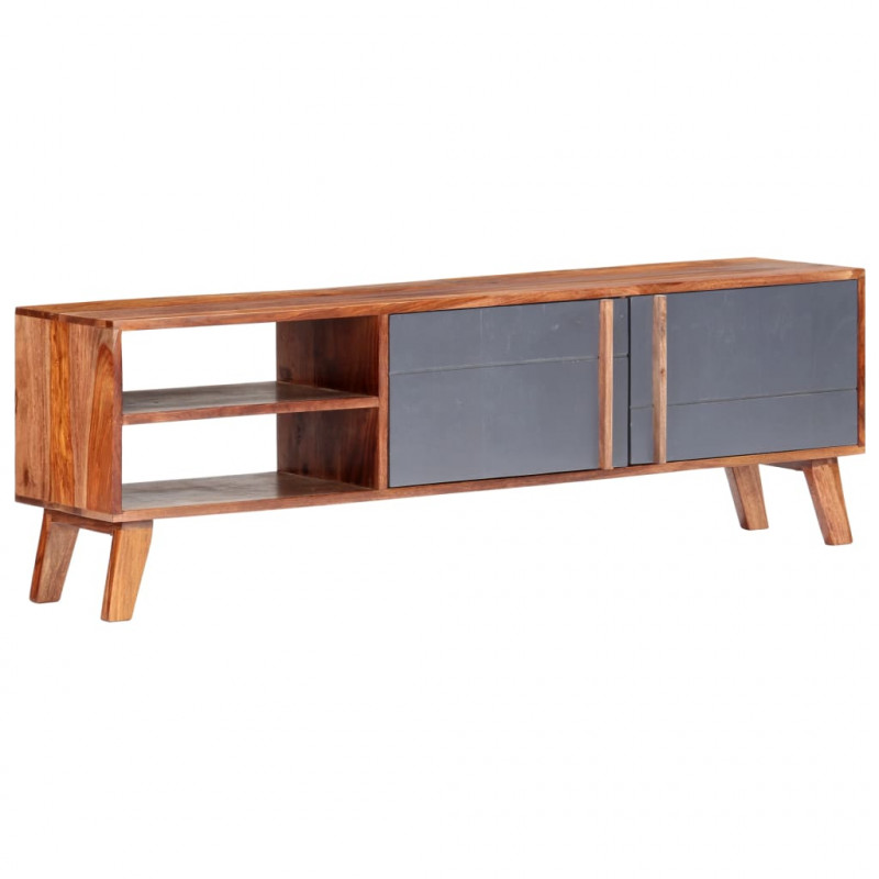Szafka pod TV, szara, 140x30x45 cm, lite drewno